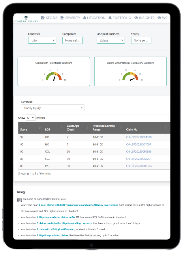 Charlee.ai mobile app interface showcasing insurance AI innovation
